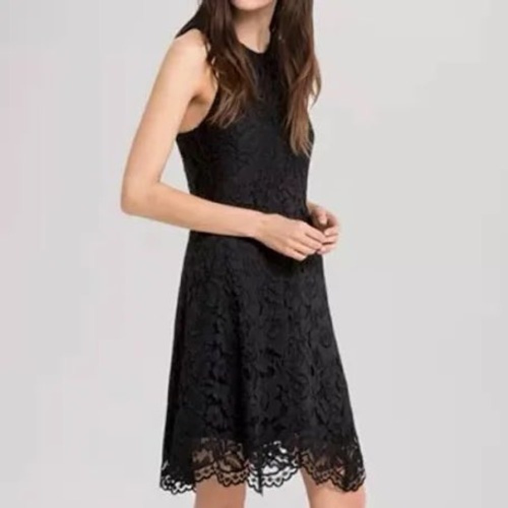 Sandro Paris Black Floral Lace Sleeveless A-Line Dress R4091E Size 2